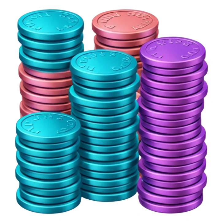 Many Coins pack stack
in gradient of turquoise, blue, pink, purple, and coral
 sticker
