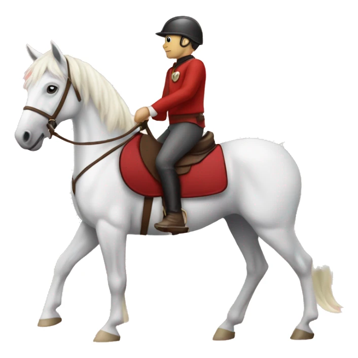 fleabitten whiter horse with rider and red sa sticker
