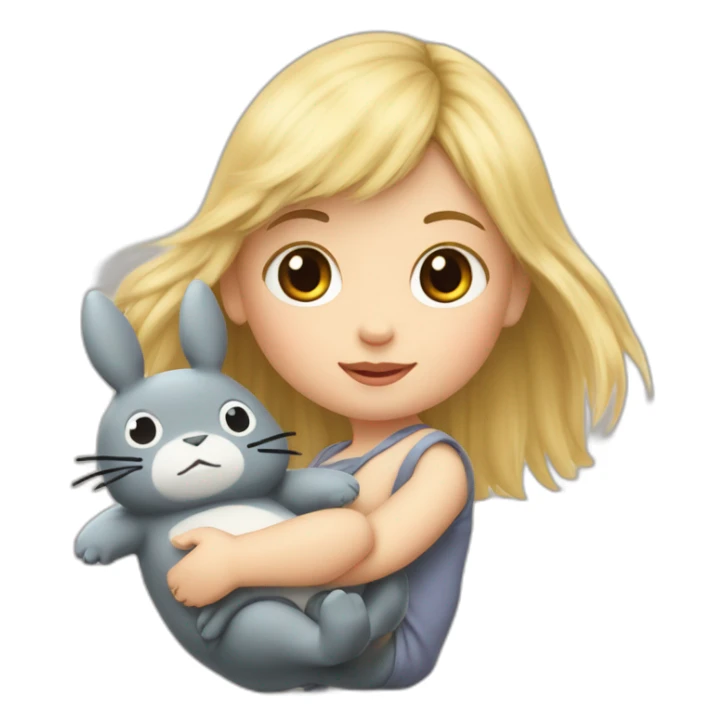 bébé fille blonde décoiffée avec une peluche Totoro  sticker