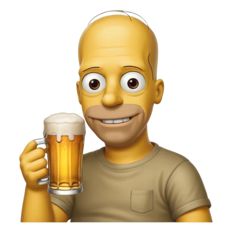 homer simpson no hair  smiling with a beer sticker