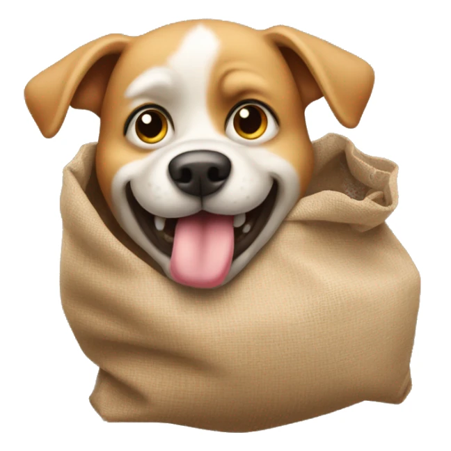 Dog with sack of balls as a chin sticker