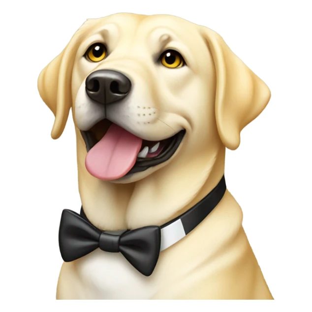 yellow lab dog wearing a tuxedo sticker