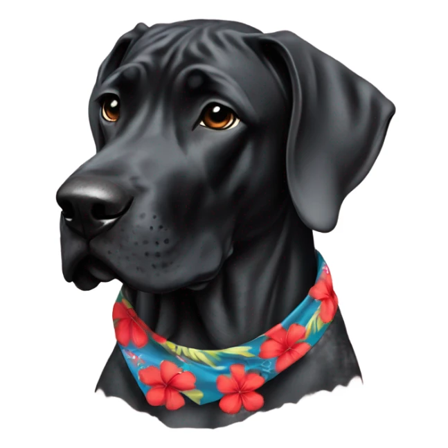 Black Great Dane with Hawaiian bandana red flower  sticker