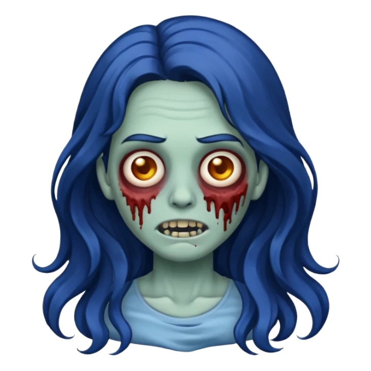 Make a zombie emoji with wavy hair dark blue,long hair sticker