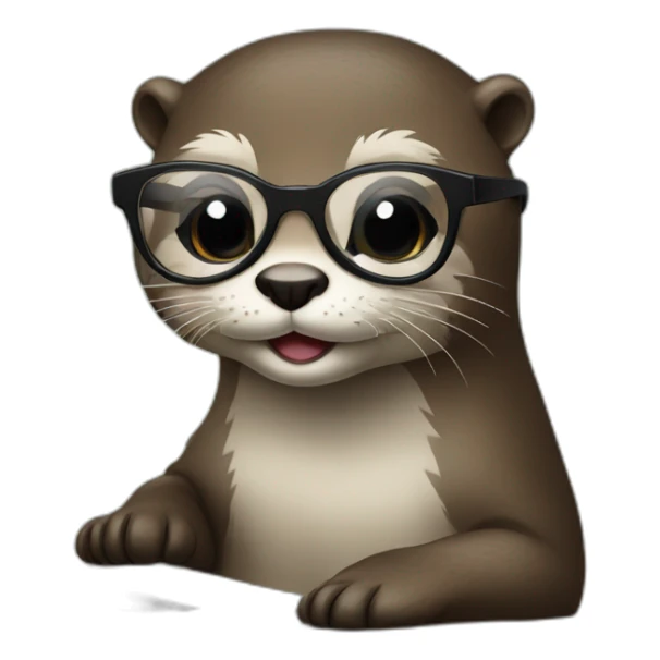 female otter with glasses leaning against a pillow with a macbook sticker