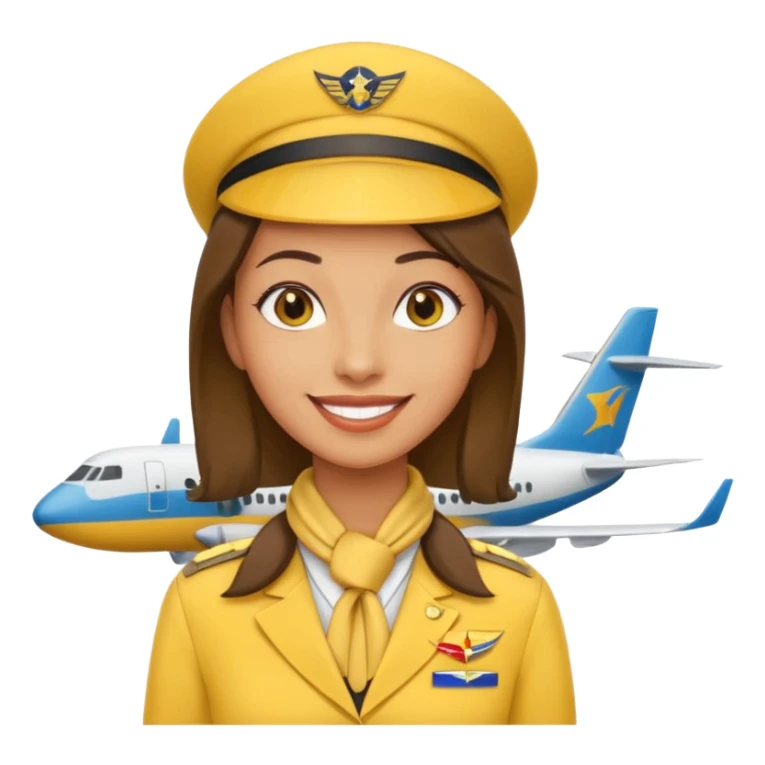 stewardess and airplane behind the stewardess yellow sticker