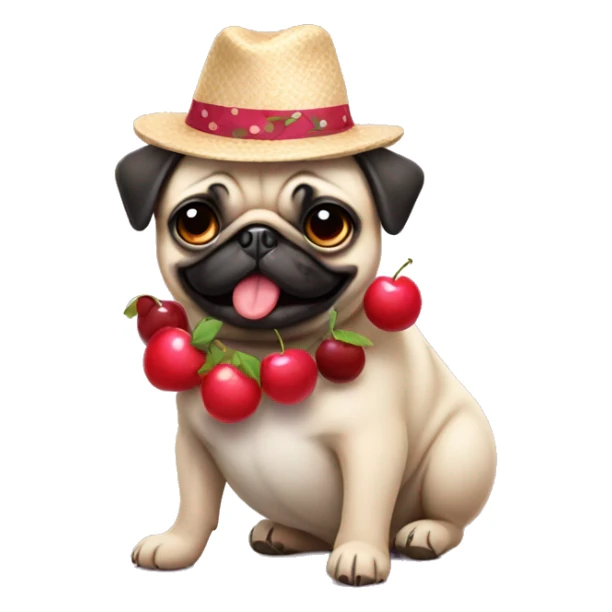  fun pug wearing dress and hat with cherries sticker