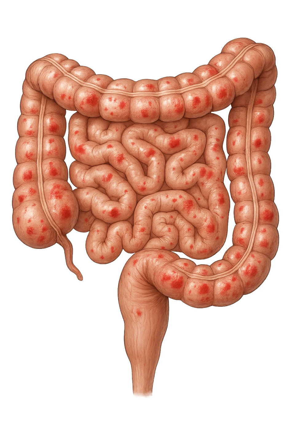 intestino anatomico realistico con red spot di infiammazione sticker