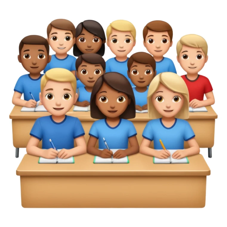 school children sitting in a row behind their school desks sticker