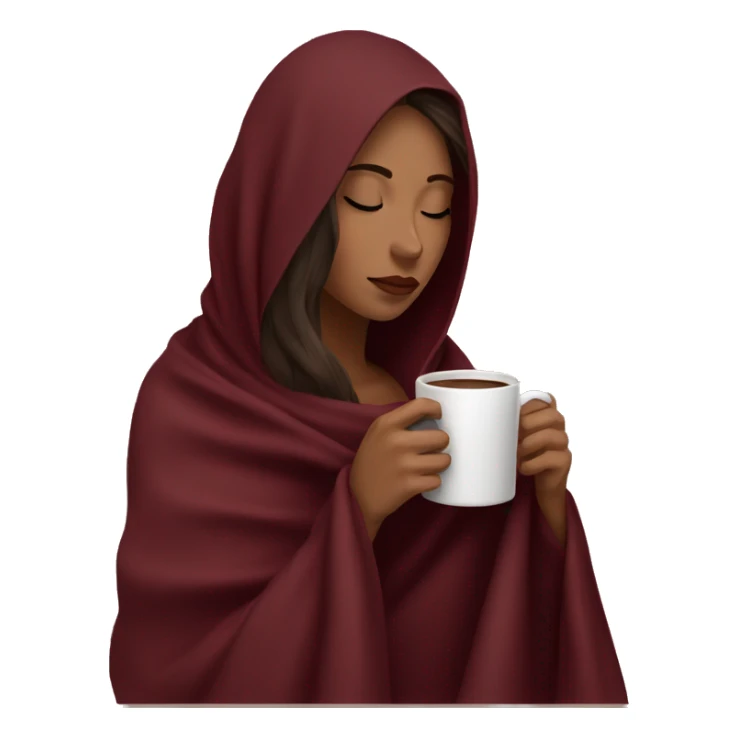 Brunette girl inside a maroon blanket sipping coffee eyes closed sticker