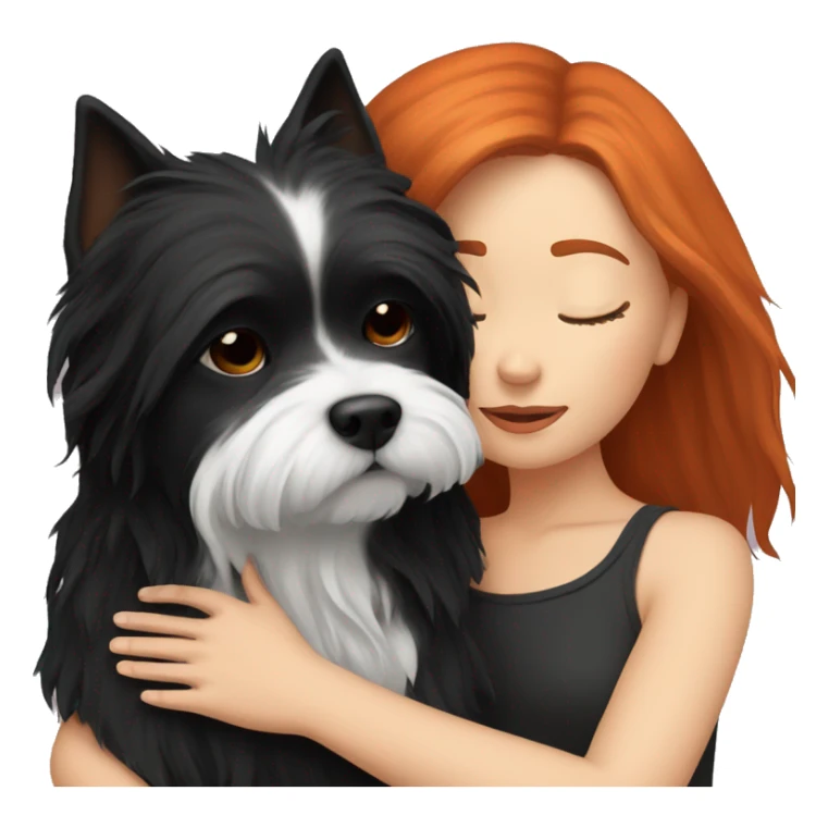 red-haired girl , sleep with a maltese black dog sticker