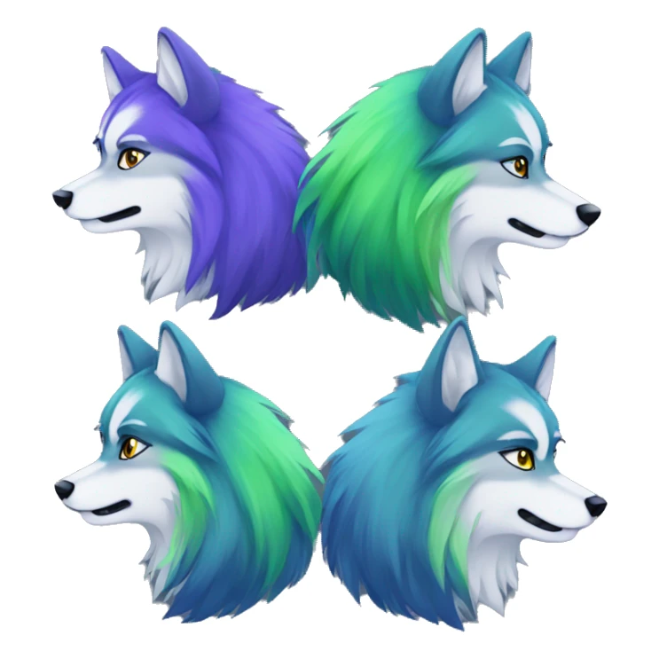 Blue fur purple and green hair strands wolf  sticker