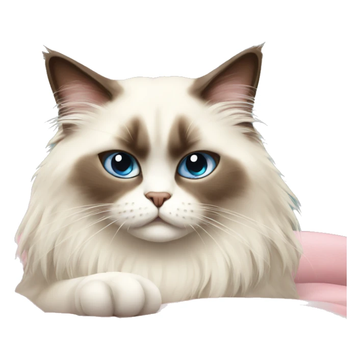 Ragdoll cat In the bed and have angry face sticker