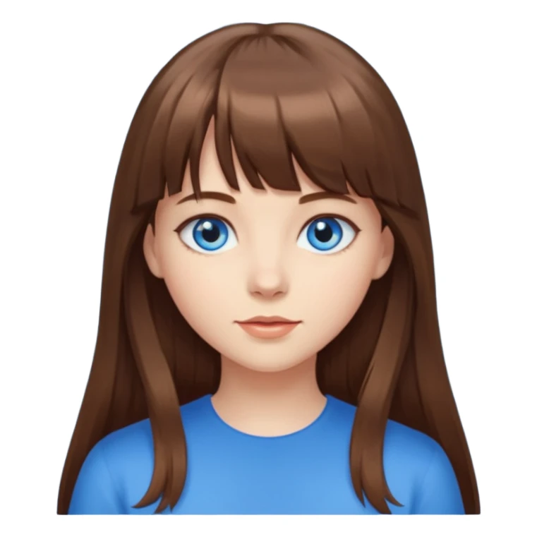 girl with long brown hair and bangs and blue eyes  sticker