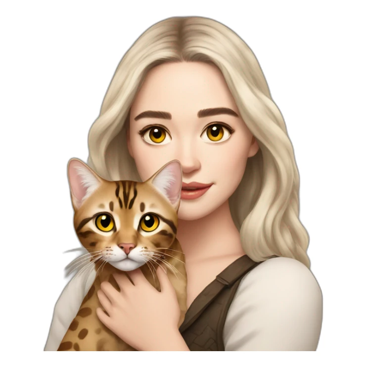 Emilia Clarke holds a Bengal cat with yellow eyes sticker
