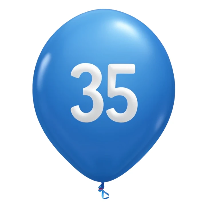 A blue balloon with the 35 number on it  sticker