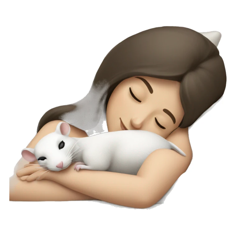 white brunette sleeping woman cuddling with one small white rat sticker