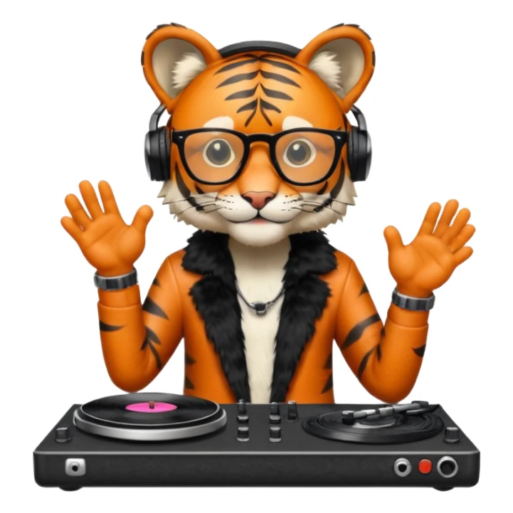 hipster tiger djing on two vinyl turntables sticker