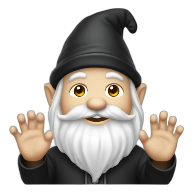 gnome waving hey in black clothing sticker