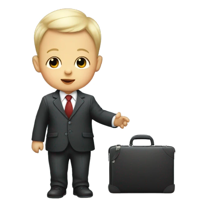 White infant baby wearing a business suit carrying a briefcase sticker