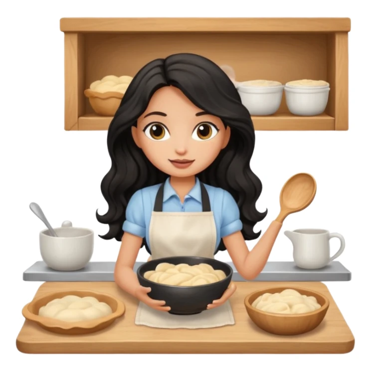 a pretty tan bratz girl with black wavy long hair baking at home sticker