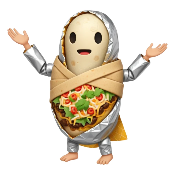 A burrito with arms and legs and no face sticker
