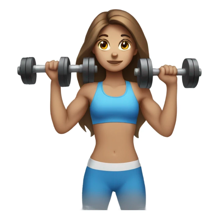 girl with long brown hair,  blue eyes, lifting weights sticker