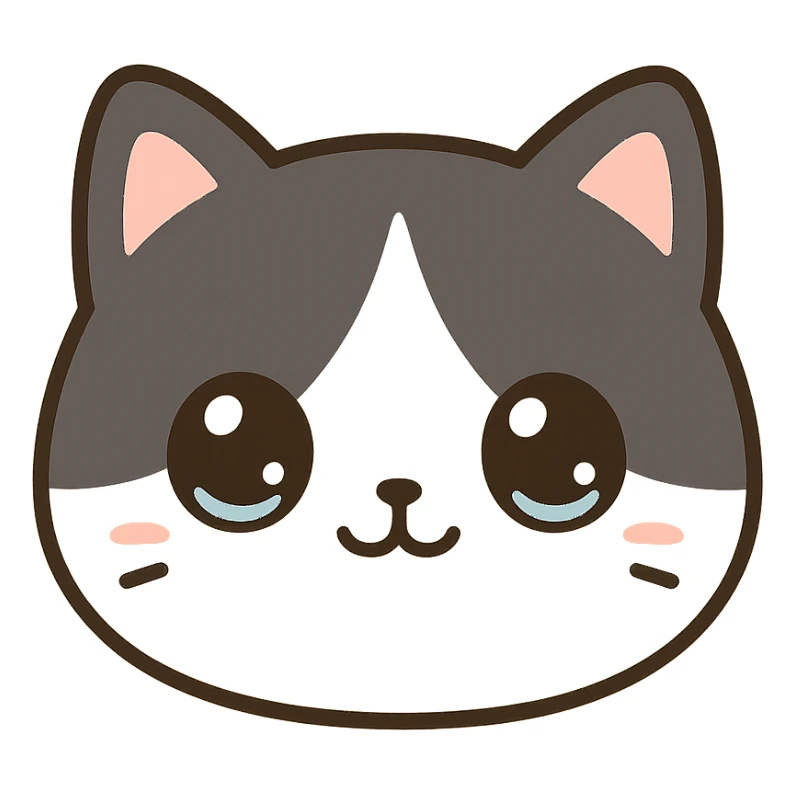 tuxedo cat face, cute and round, big eyes, kawaii style sticker