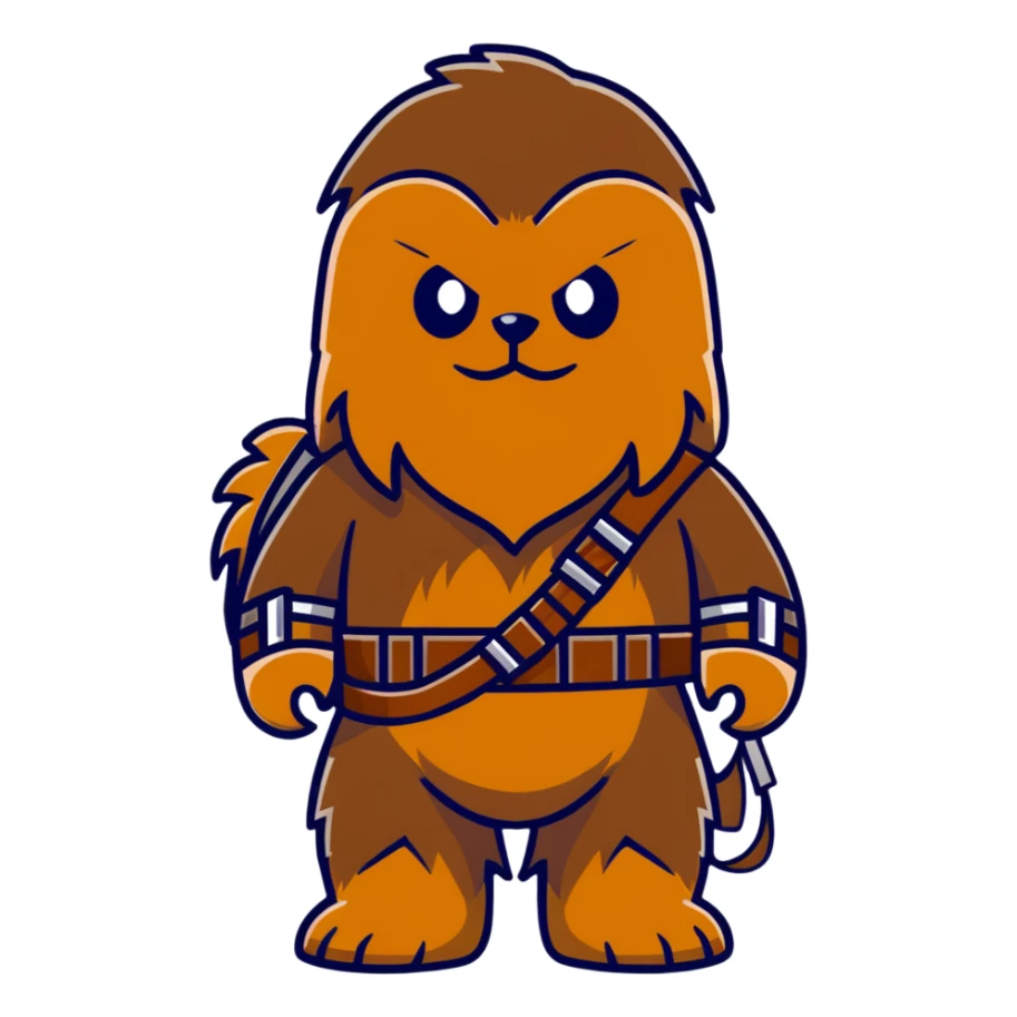 Chewbacca wookiee character with brown fur and bandolier sticker