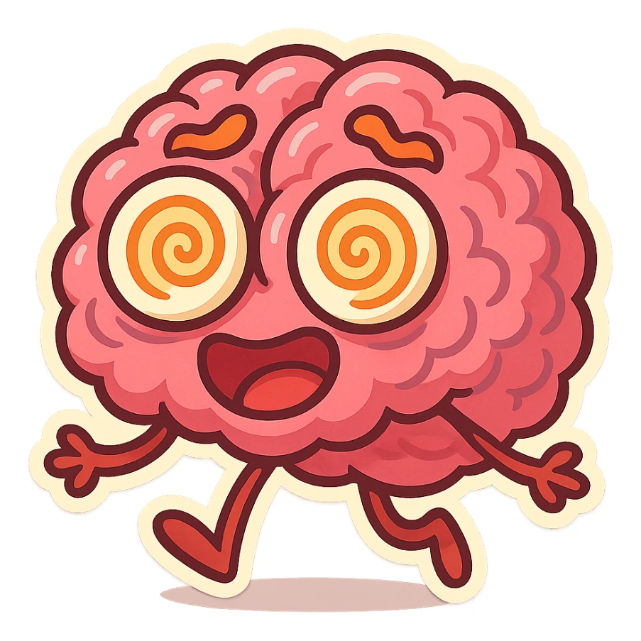 exaggerated brain with wild eyes, zany, fun, vibrant colors sticker