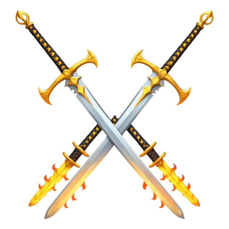 Fully golden on fire two royal swords crossed sticker