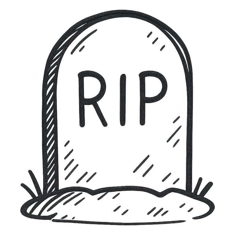 cartoon tombstone, simple line art, light gray sticker