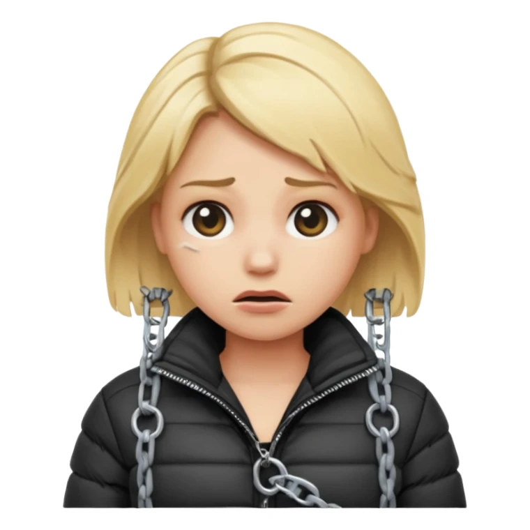 blond female emoji wearing a black down jacket, under bondage sticker