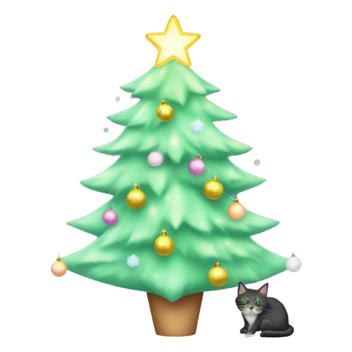 pastel green christmas tree with lights and cat on the star sticker