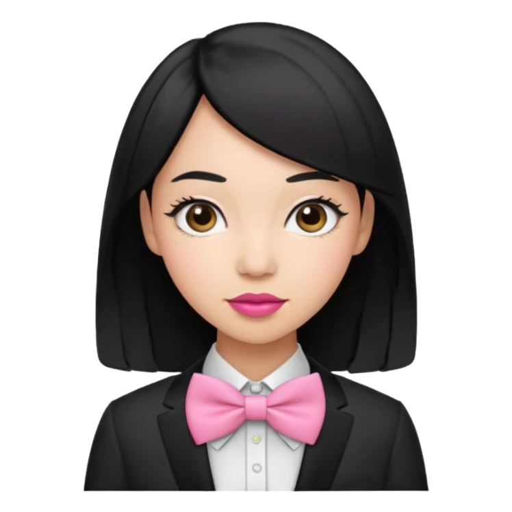 black hair woman with pink bowtie sticker