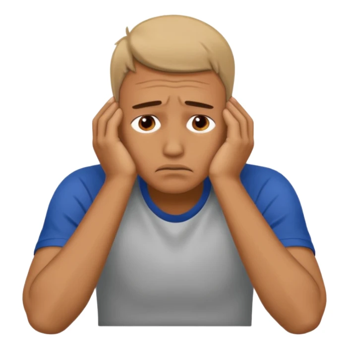 man sitting with hands on face, depressed and frustrated sticker