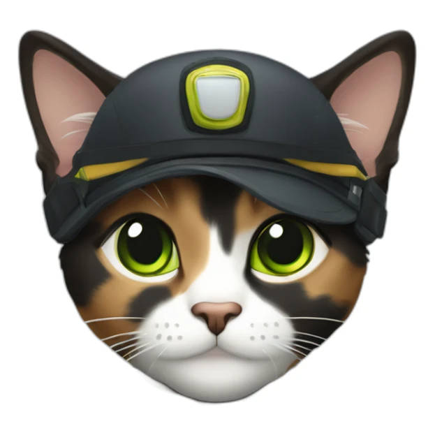 black, brown and grey calico cat without any white and with green eyes dressed as a pilot sticker
