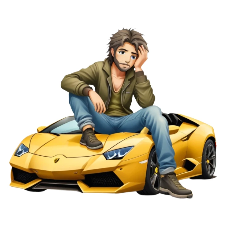 Lamborghini and a homeless person on top of the car sticker