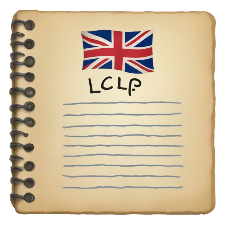 Notebook for writing English words with the Great Britain flag icon and the inscription LCP sticker
