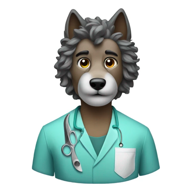 Barber wolf with surgeon mask & curly hair sticker
