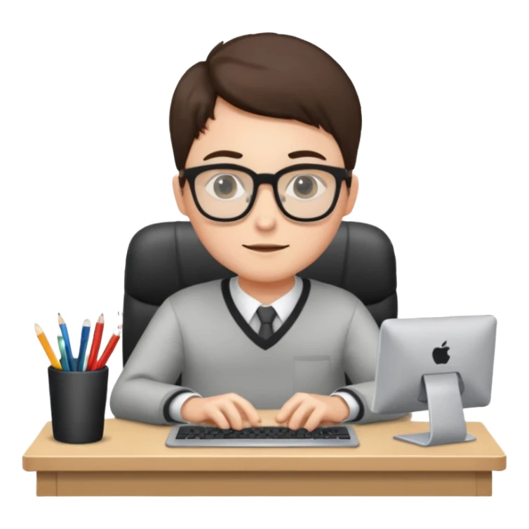 isometric, image of someone sitting at a computer desk sticker