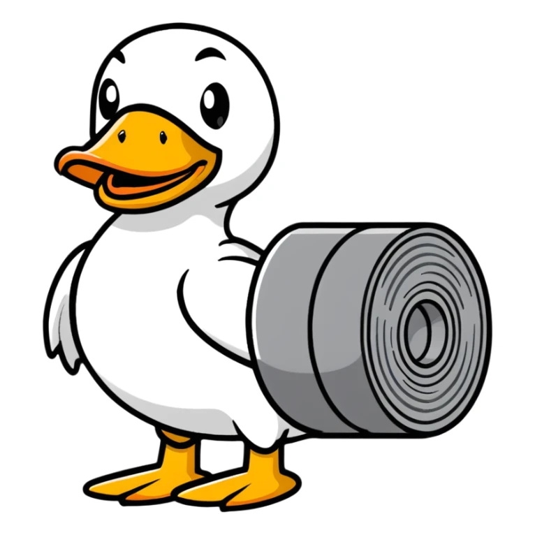 duck holding a roll of duct tape with a funny expression sticker
