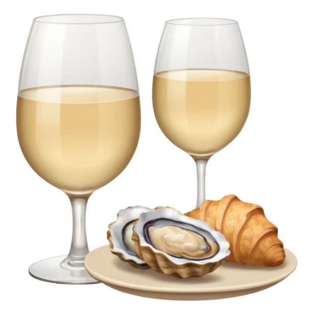 French cuisine humanless avatar in clean emoji-style illustration. 1 Croissant, oysters and wine glass, soft beige tones, simple shapes, flat design, refined and cozy. sticker