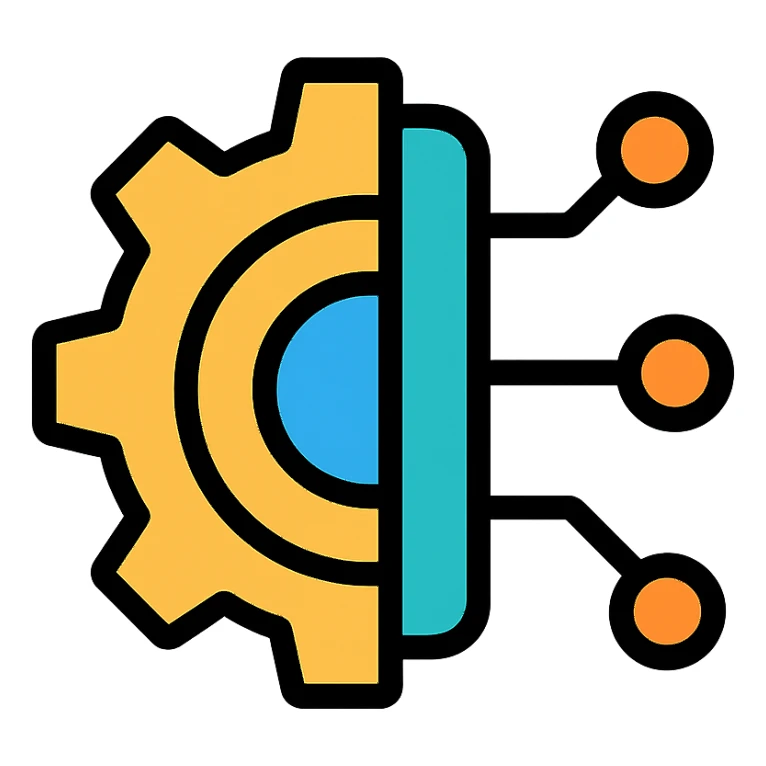 gear and circuit board merged, symbolizing technology and computers, sleek color outlined icon style sticker