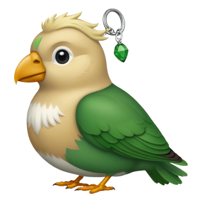 un oiseau classique tout vert avec un collier autour de son cou avec des breloque argentées et un seul poil blond qui fait une petite bouclette sur le front le collier est autour du coup de l’oiseau entre la tête et le corps sticker