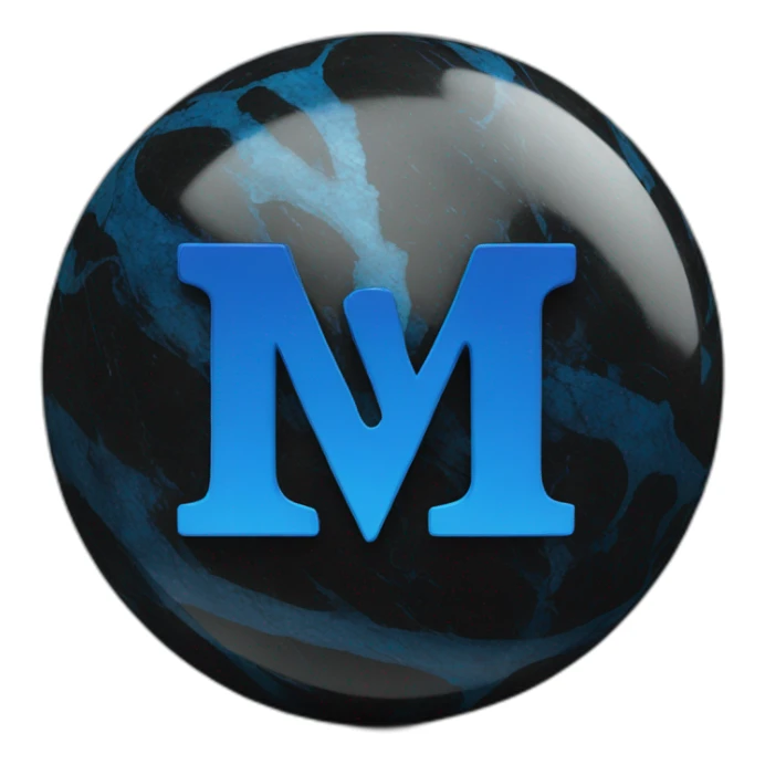big blue "W" letter icon on a black marble ball sticker