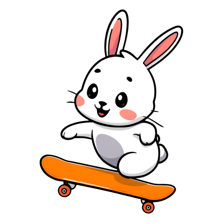Funny rabbit riding a skateboard with carrot in hand sticker