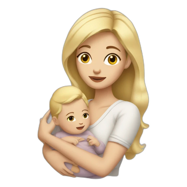 woman with blonde hair and brown eyes holding baby sticker