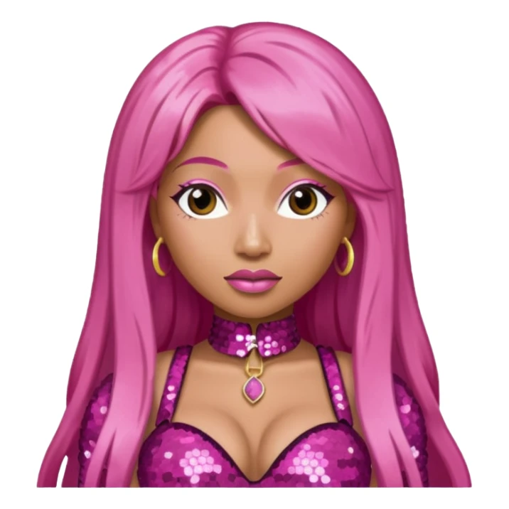 Nicki Minaj with long pink hair, dark pink sequin outfit  sticker