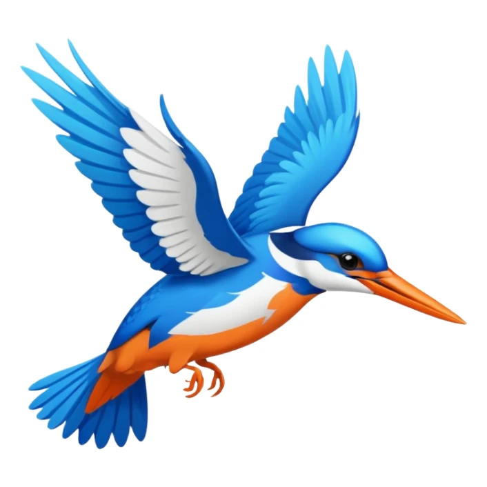 Create an abstract outline of flying kingfisher. Do make it too detailed but make it recognizable. Keep the number of colors limited to only 5 distinct colors.  sticker